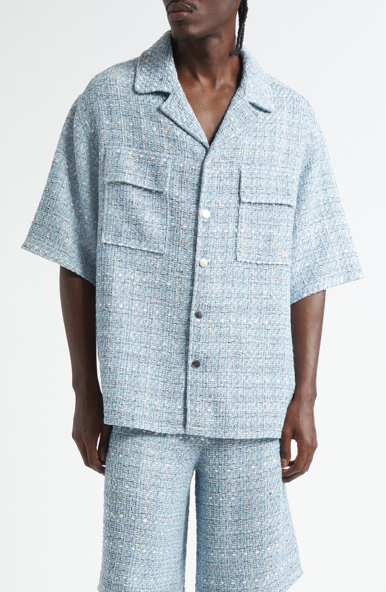 AMIRI Bouclé Camp Shirt, Main, color, Ashley Blue