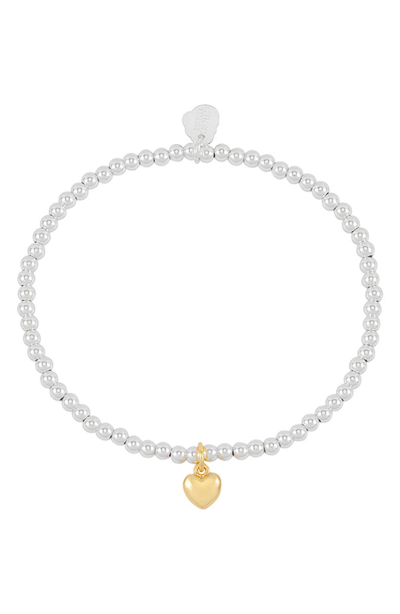 Estella Bartlett Puffed Heart Sienna Beaded Stretch Bracelet, Alternate, color, Gold And Silver