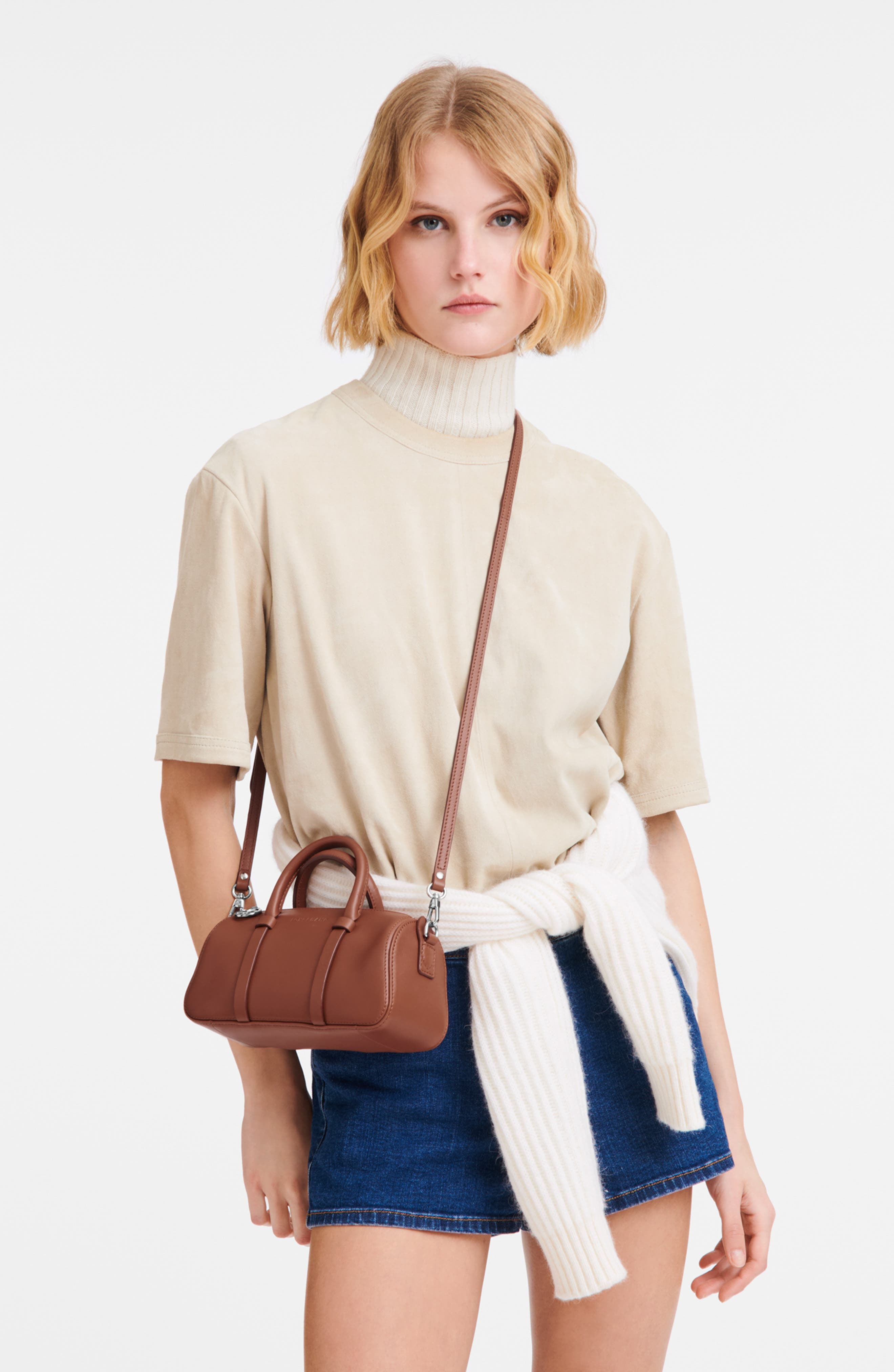 Small Day Leather Bowling Bag, Alternate, color, COGNAC