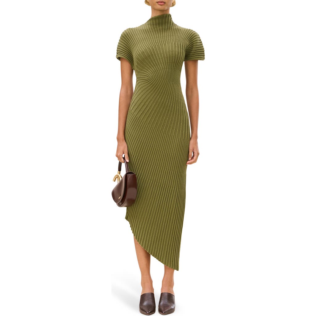 Cult Gaia Chrysta Turtleneck Rib Midi Sweater Dress In Green
