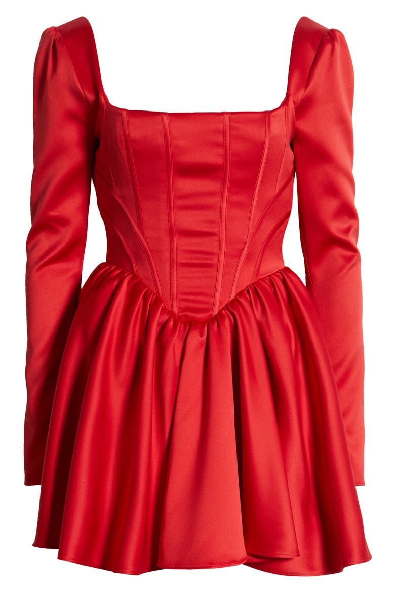 Nina Bow Back Long Sleeve Corset Minidress, Alternate, color, HAUTED RED