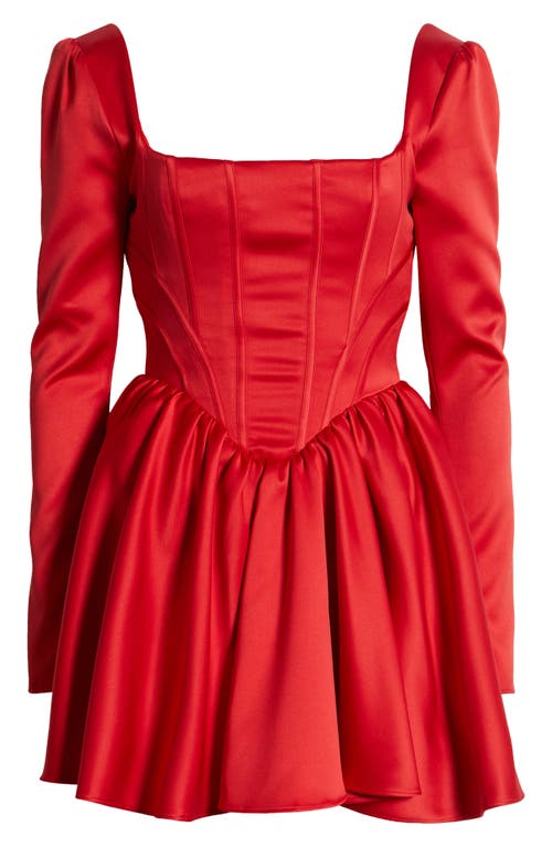 House Of Cb Nina Bow Back Long Sleeve Corset Minidress In Hauted Red