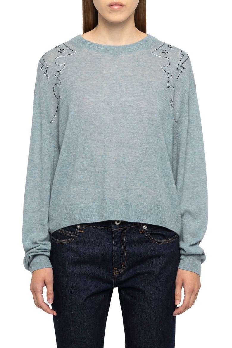 Swapy Sequin Embellished Cashmere Sweater, Main, color, FROZEN