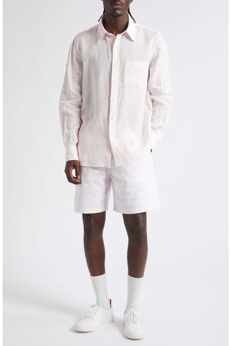 Straight Fit Garment Dye Linen Button-Down Shirt, Alternate, color, LIGHT PINK