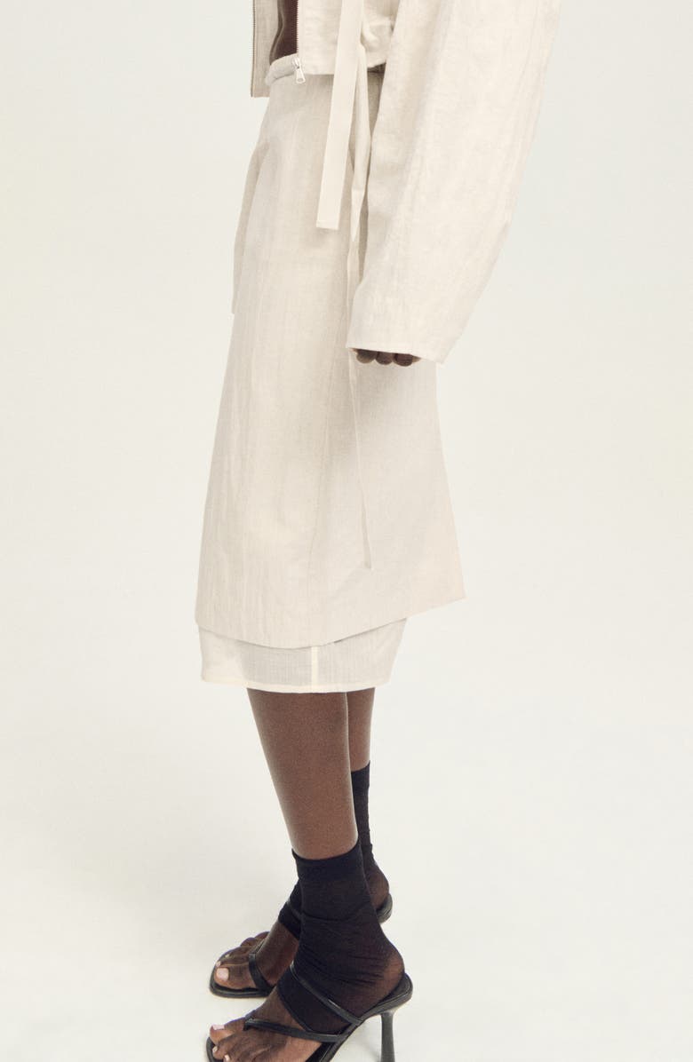 MANGO Layered Cotton & Linen Midi Skirt, Alternate, color, Light/ Pastel Grey