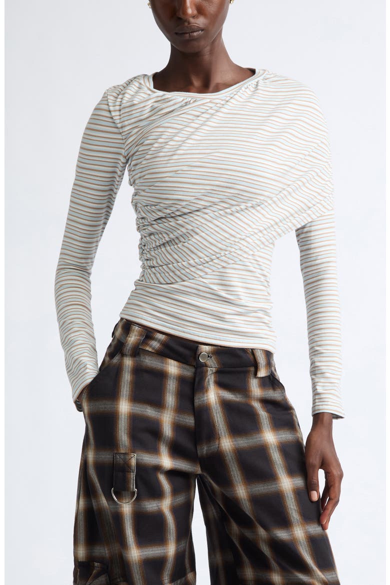 Cardio Wrapped Floral Scribble Mesh Top, Main, color, BLUE BROWN STRIPE