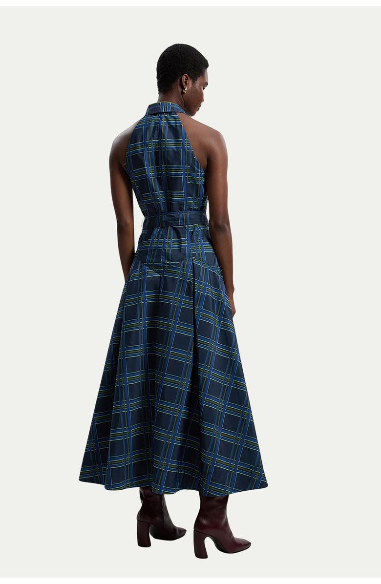 Karen Millen Check Taffeta Belted Maxi Shirt Dress, Alternate, color, Navy