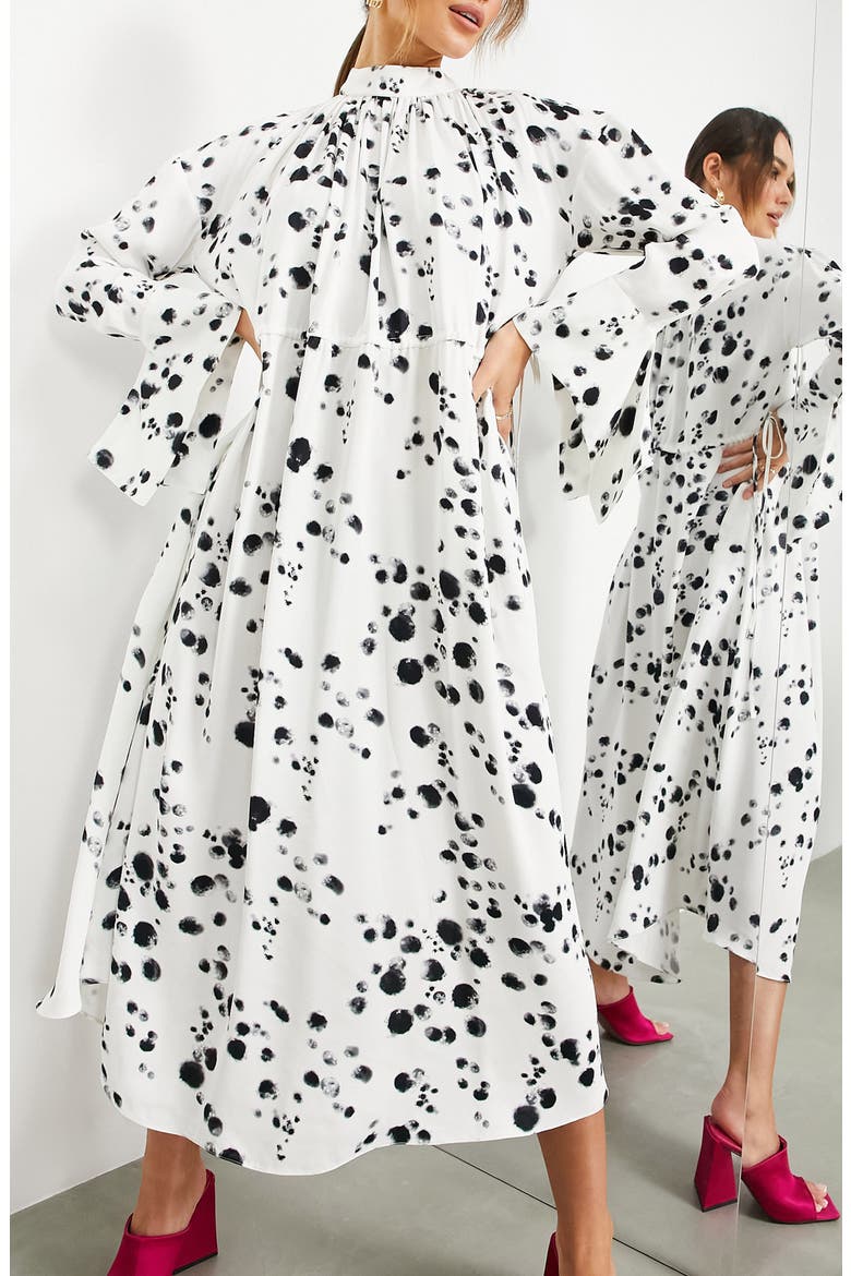 EDITION Spot Print Drawstring Midi Dress, Alternate, color, CREAM