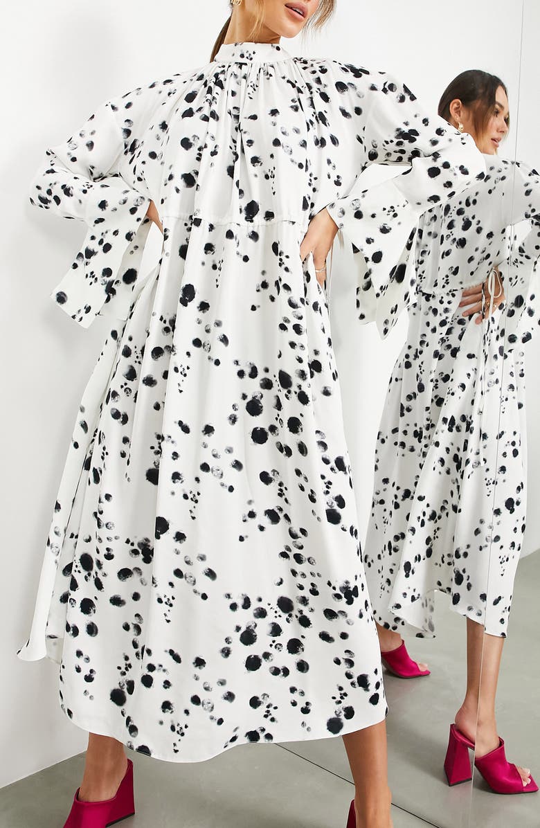 ASOS DESIGN EDITION Spot Print Drawstring Midi Dress, Alternate, color, 