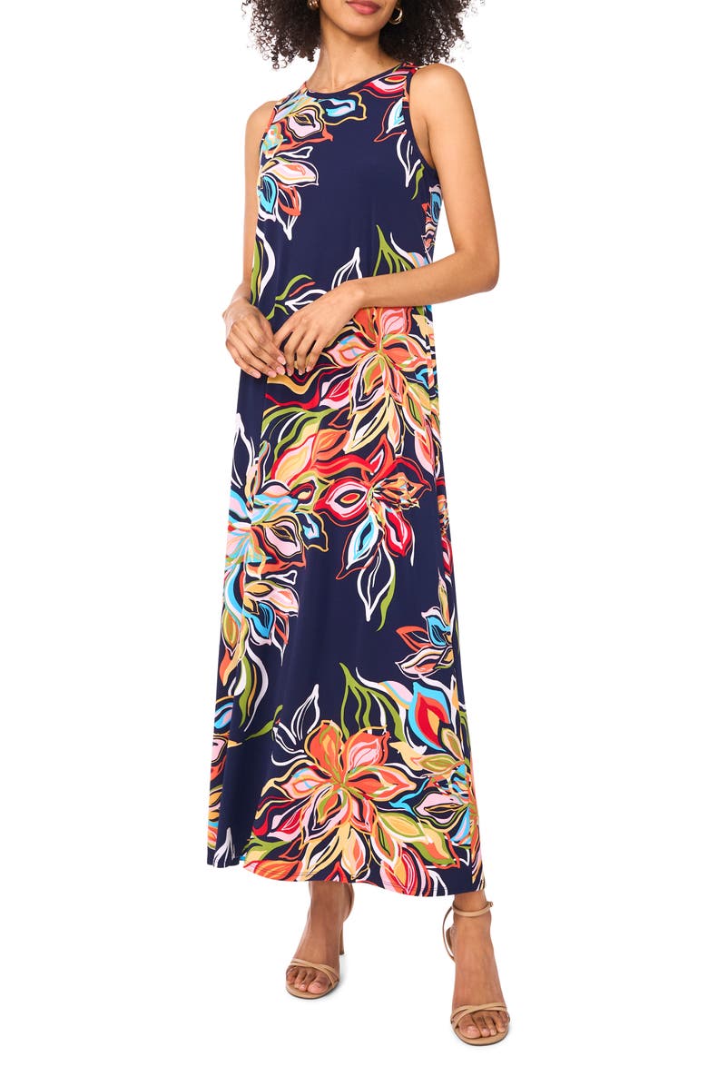 Vince Camuto Printed Sleeveless Jersey Maxi Dress, Main, color, 