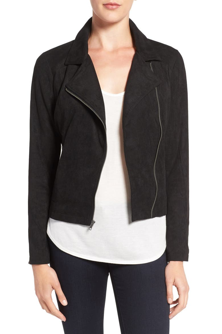 'Venita' Faux Suede Moto Jacket, Main, color, BLACK