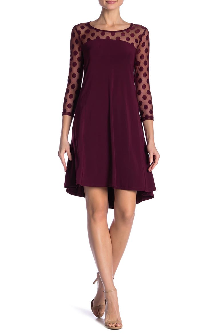 Illusion High-Low Swing Dress, Main, color, DEEP WINE