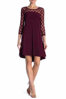 Nina Leonard Illusion High-Low Swing Dress
