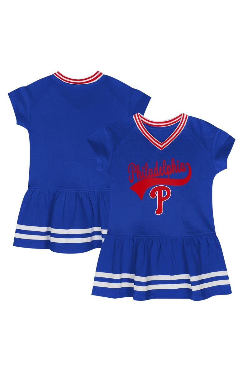 Outerstuff Girls Toddler Fanatics Branded Royal Philadelphia Phillies Sweet Catcher V-Neck Dress, Main, color, 