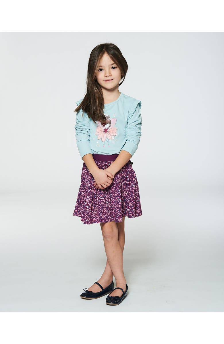 Deux par Deux Little Girl's Asymmetric Ruffle Skirt Burgundy Printed Little Flowers, Alternate, color, 