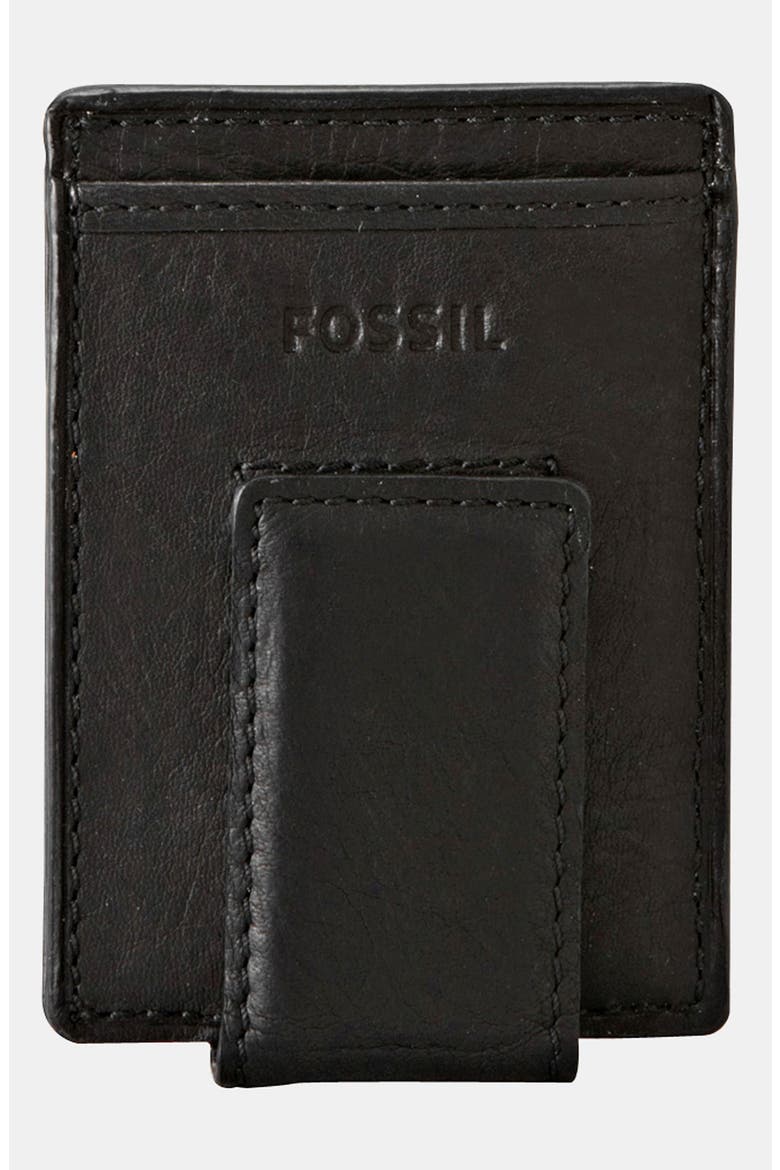 'Ingram' Leather Magnetic Money Clip Card Case, Main, color, BLACK