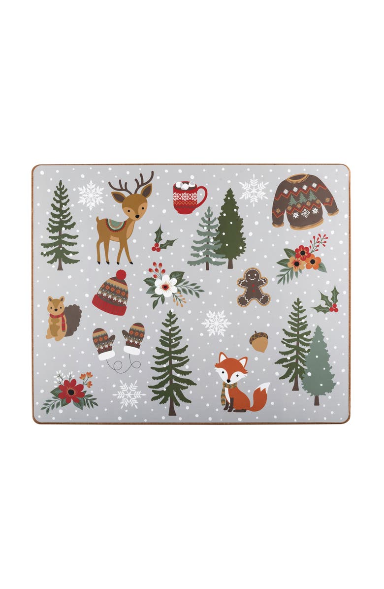 C&F Home Woodland Christmas Hardboard Placemats Set of 6, Main, color, Green