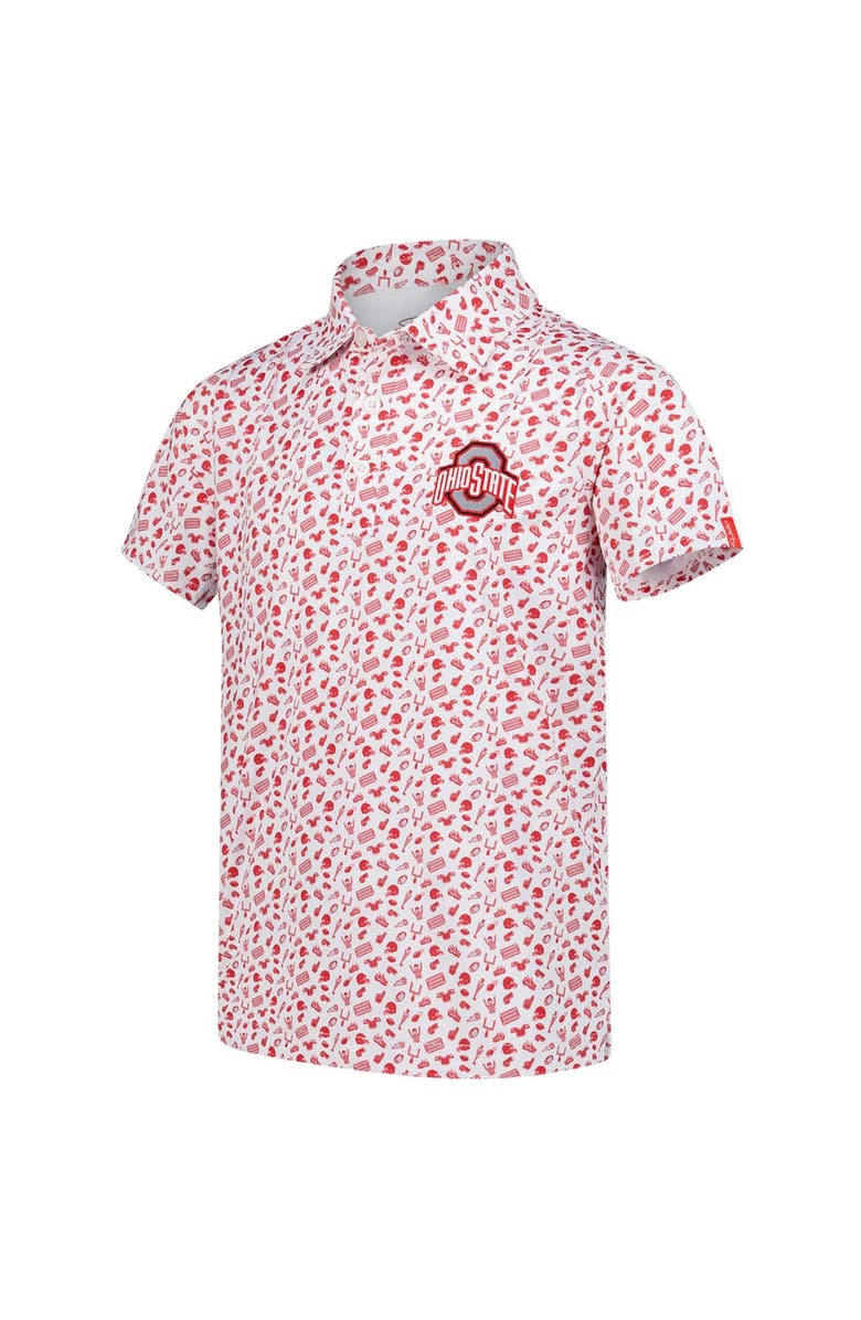 GARB Youth Garb White/Scarlet Ohio State Buckeyes Tom Allover Print Performance Polo, Alternate, color, White