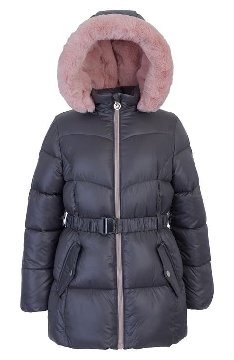 Kids' Belted Stadium Faux Fur Hooded Puffer Jacket (Big Kid)