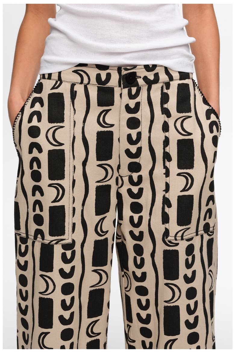 Moon Stripes Straight-Leg Trousers With Elasticated Waist, Alternate, color, Moon stripes WHITE