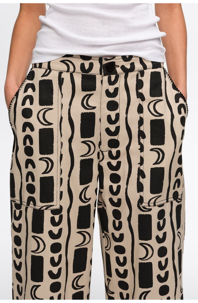 Bimba y Lola Moon Stripes Straight-Leg Trousers With Elasticated Waist, Alternate, color, Moon Stripes White