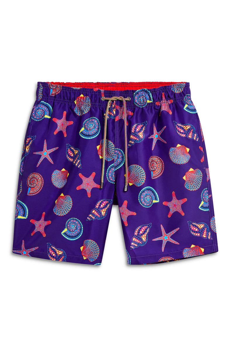 Bugatchi Seashell Print Swim Trunks, Alternate, color,