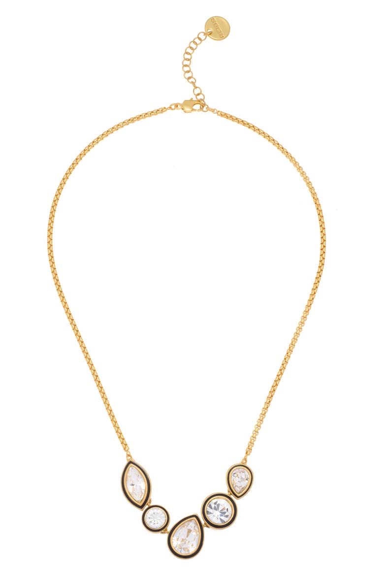 Cristina Mixed Cut Crystal Frontal Necklace, Alternate, color, GOLD TONE / CLEAR / BLACK