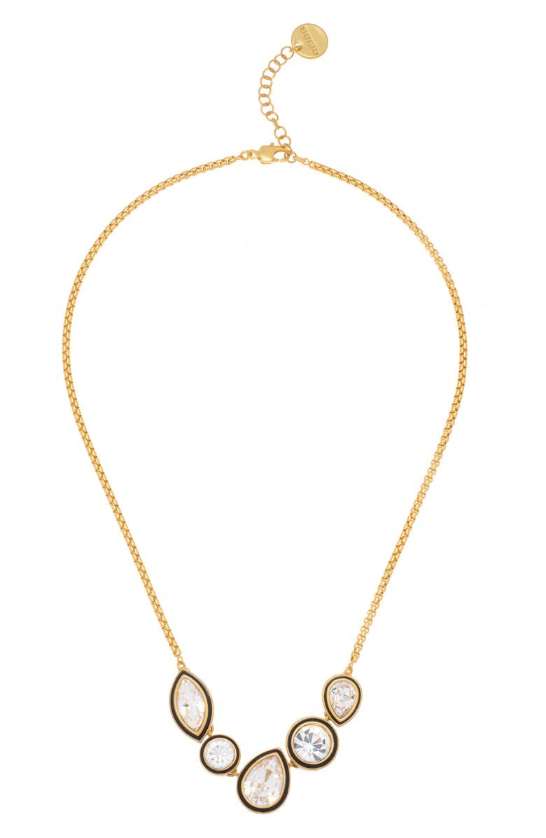 Reiss Cristina Mixed Cut Crystal Frontal Necklace, Alternate, color, Gold Tone / Clear / Black