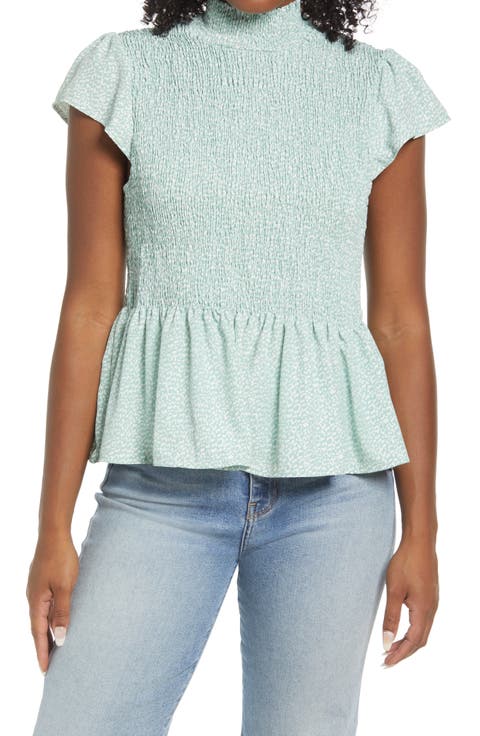Smocked Detail Peplum Top