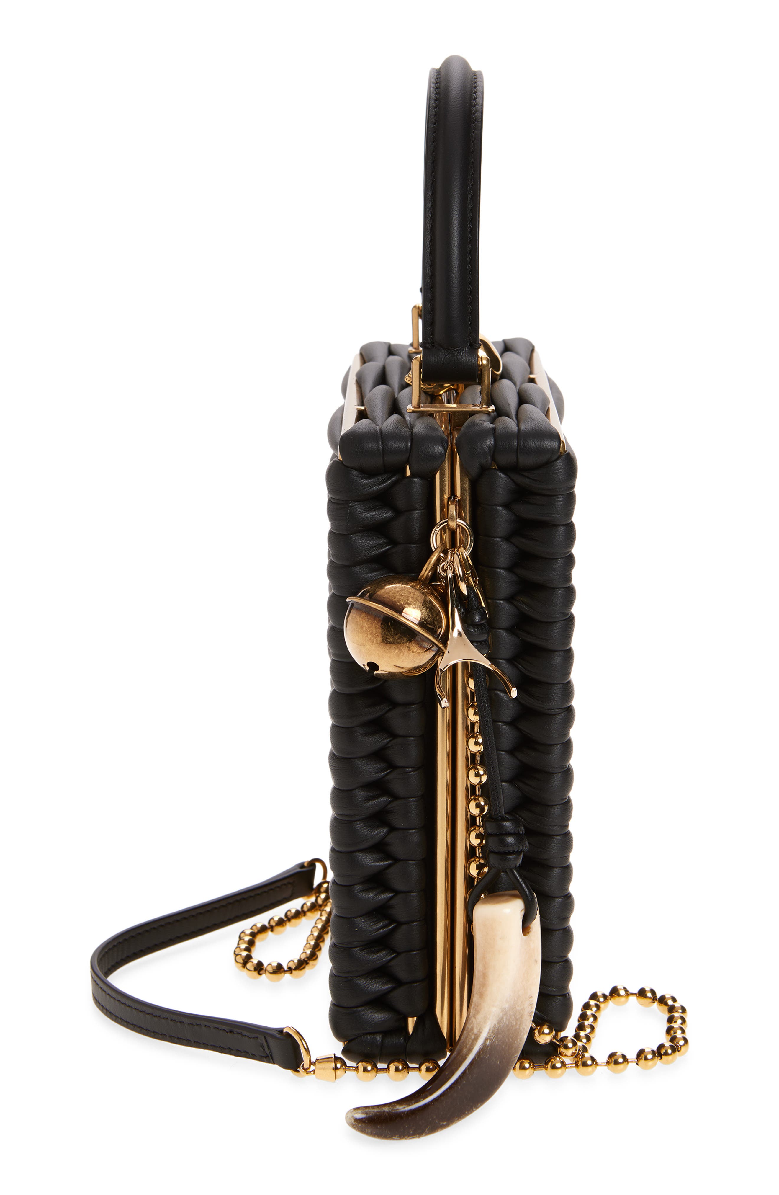 McQueen Skull Frame Leather Handbag, Alternate, color, 1000 Black/ Gold