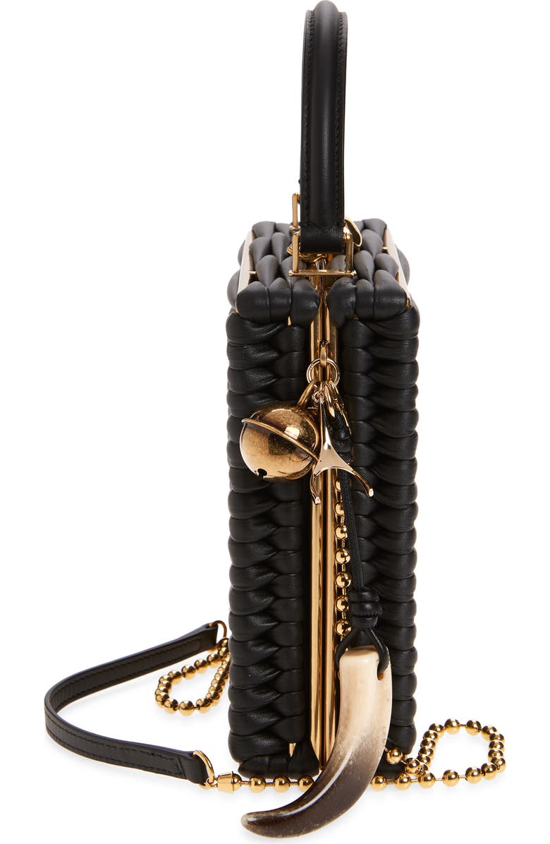 McQueen Skull Frame Leather Handbag, Alternate, color, 1000 Black/ Gold