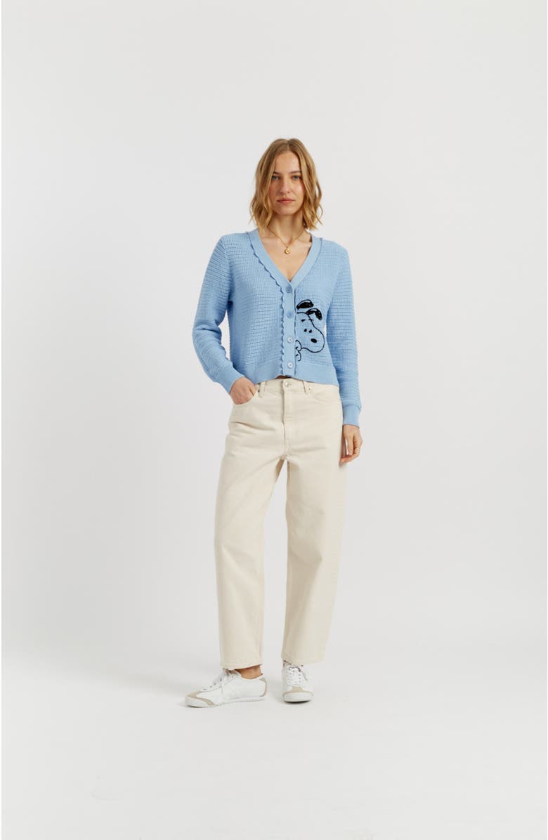 Chinti & Parker Cotton Snoopy Crochet Peekabo Cardigan, Alternate, color, Light Blue