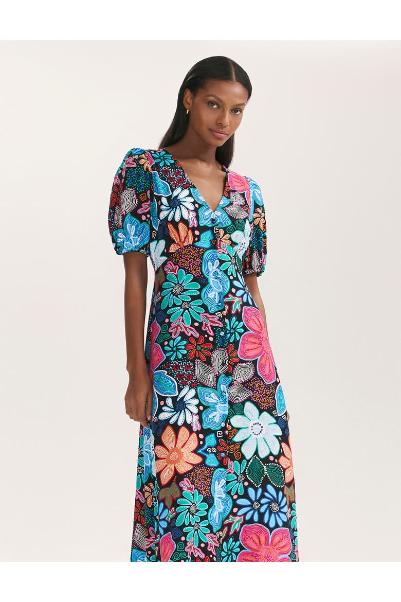 Sarah Floral Button Down Midi Dress, Alternate, color, Blue Floral