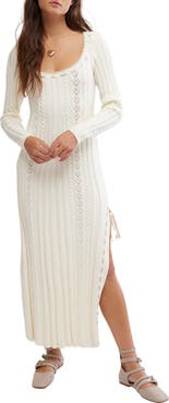 Free People Heart of Gold Long Sleeve Cable Maxi Sweater Dress