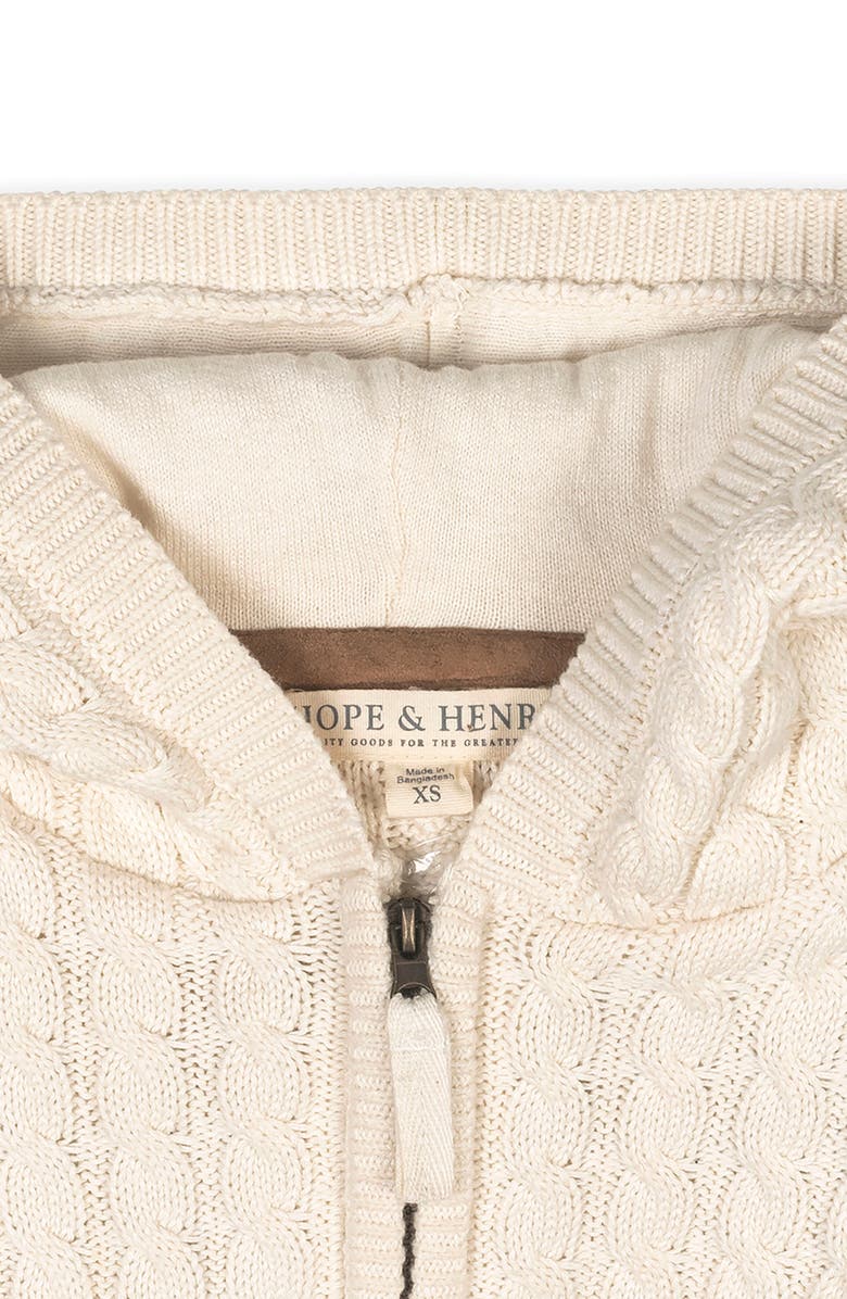 Hope & Henry Kids' Organic Long Sleeve Full Zip Hooded Sweater with Elbow Patches, Alternate, color, Ivory Cable