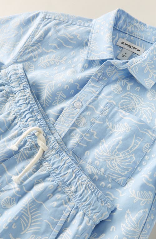 NORDSTROM NORDSTROM KIDS' TROPICAL PRINT SHORT SLEEVE COTTON BLEND BUTTON-UP SHIRT & DRAWSTRING SHORTS SET