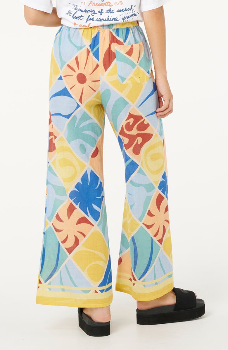 Rip Curl Print Tie Waist Wide Leg Pants, Alternate, color, Yellow Multi