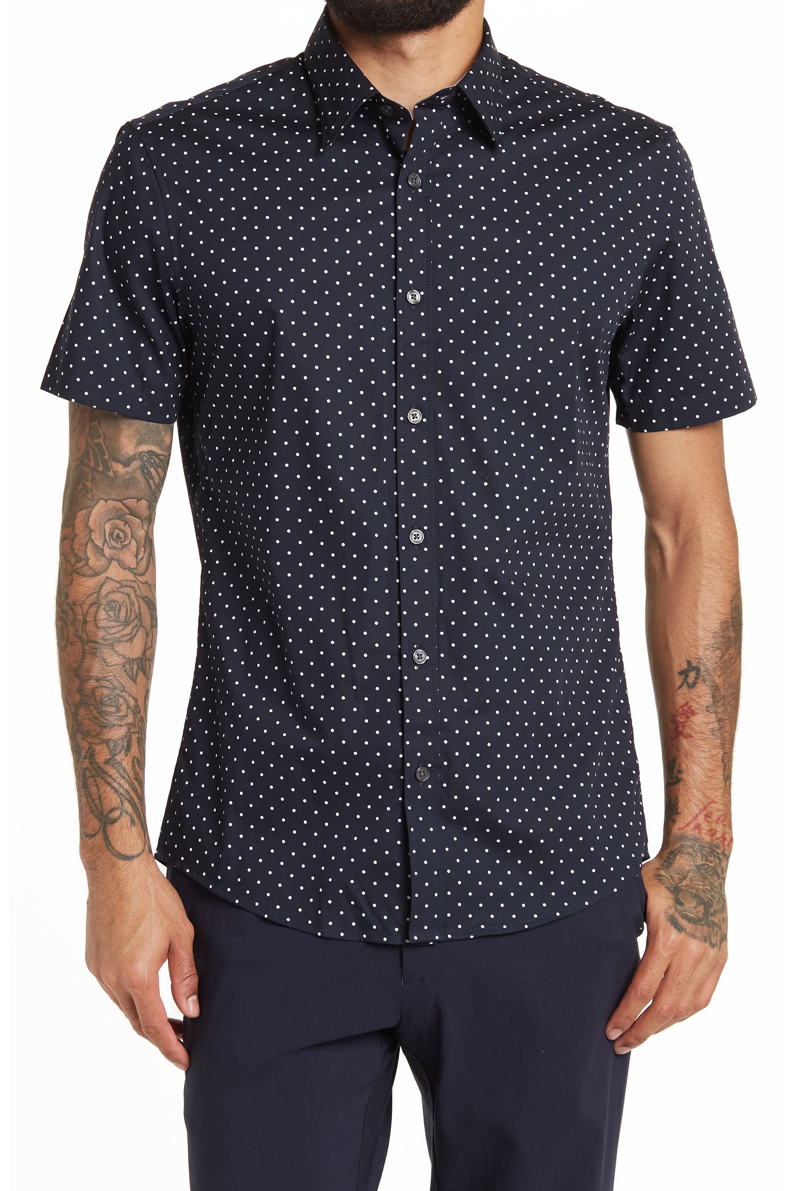 Short Line Model Michael Kors Short Sleeve Slim Dot Print Shirt (Men) | Nordstromrack