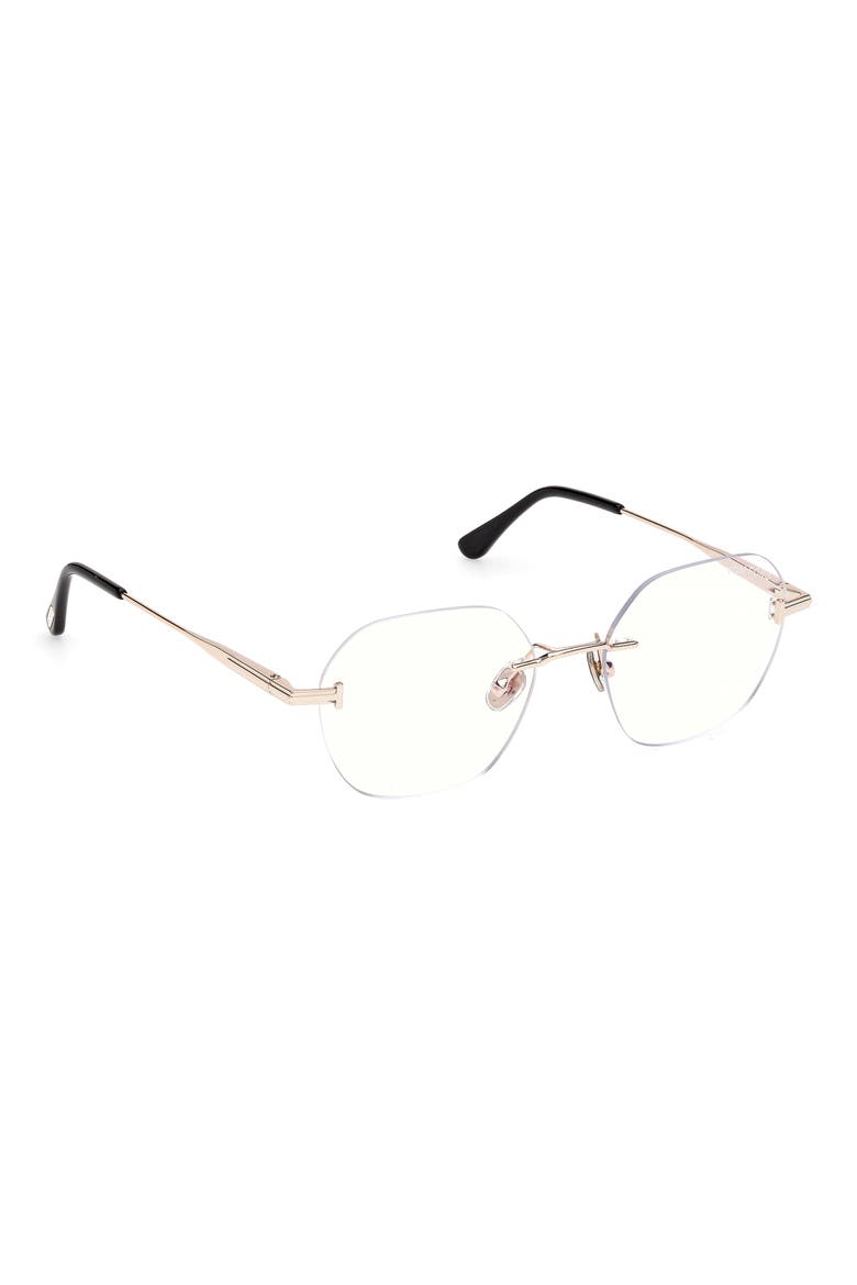 52mm Geometric Optical Glasses, Alternate, color, SHINY ROSE GOLD / SHINY BLACK