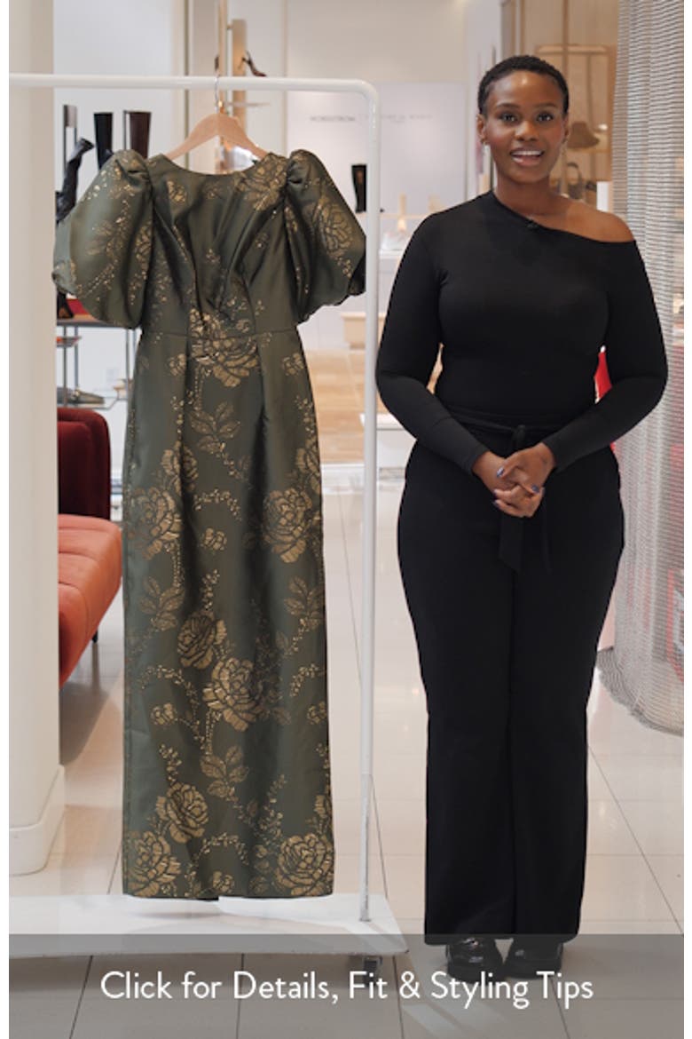 Blaine Gilt Floral Puff Sleeve Satin Twill Column Gown video