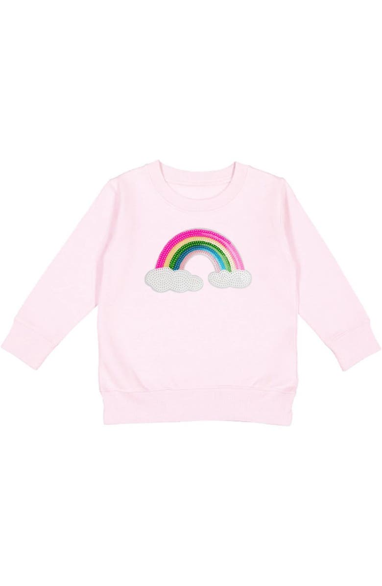 Sweet Wink Rainbow Sequin Patch Sweatshirt, Main, color, Ballet Pink