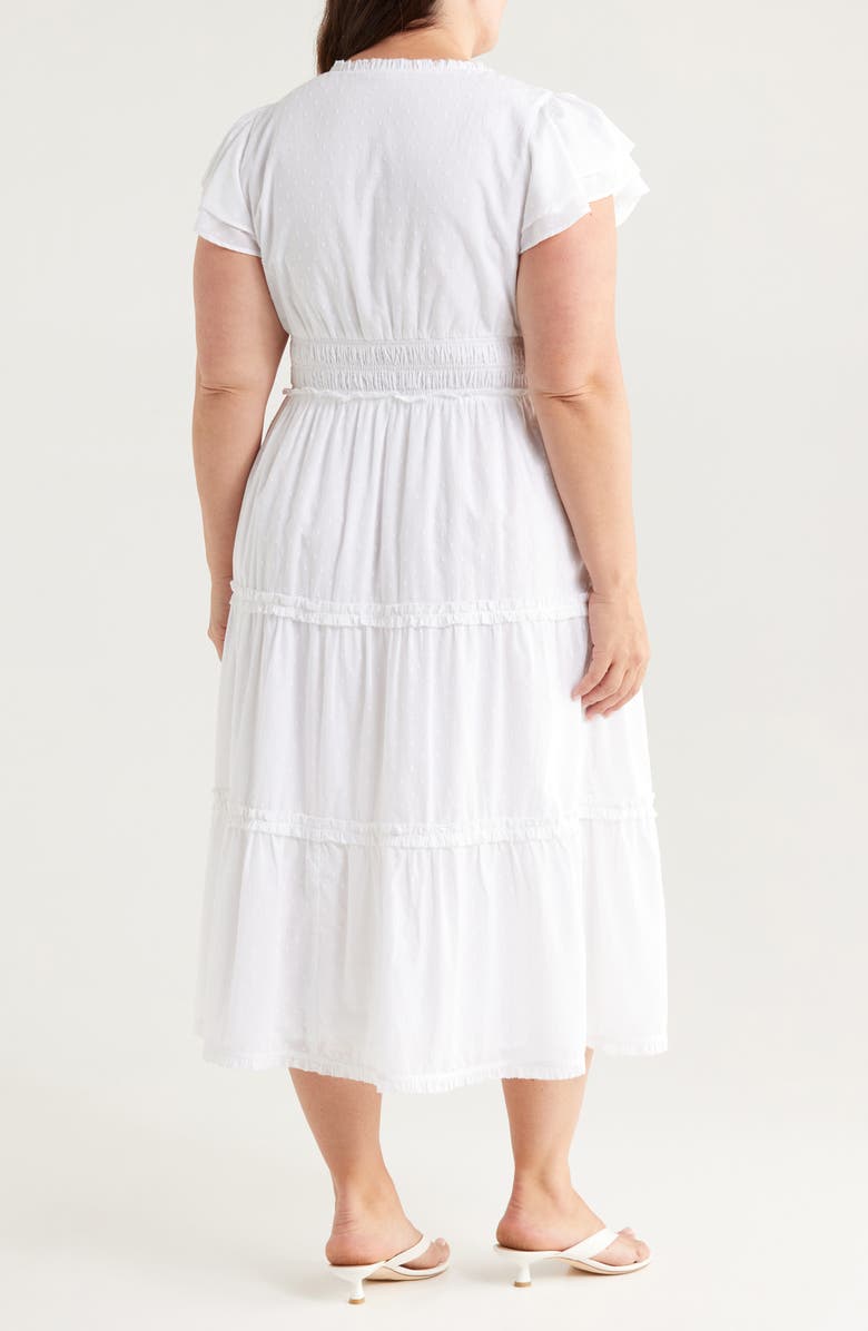Chelsea28 Flutter Sleeve Clip Dot Tiered Midi Dress, Alternate, color, White