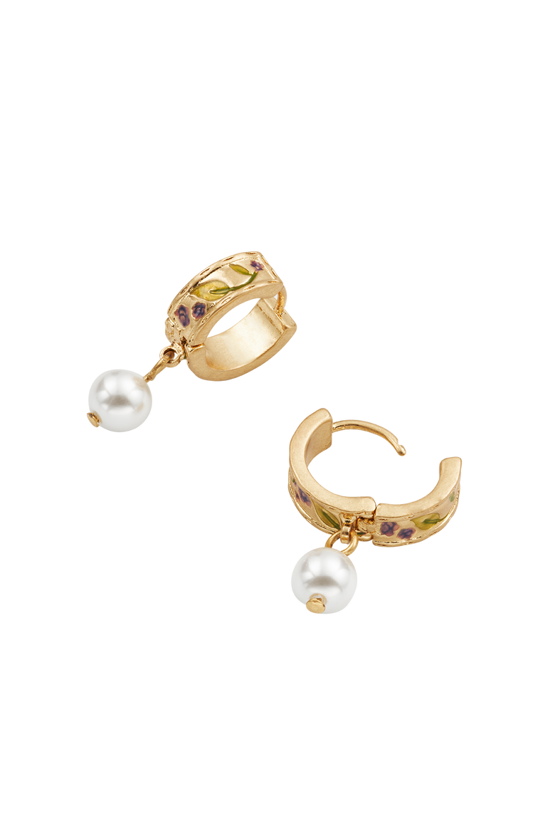 Blackberry Bramble Pearl Drop Gold Huggie Earrings, Alternate, color, Gold