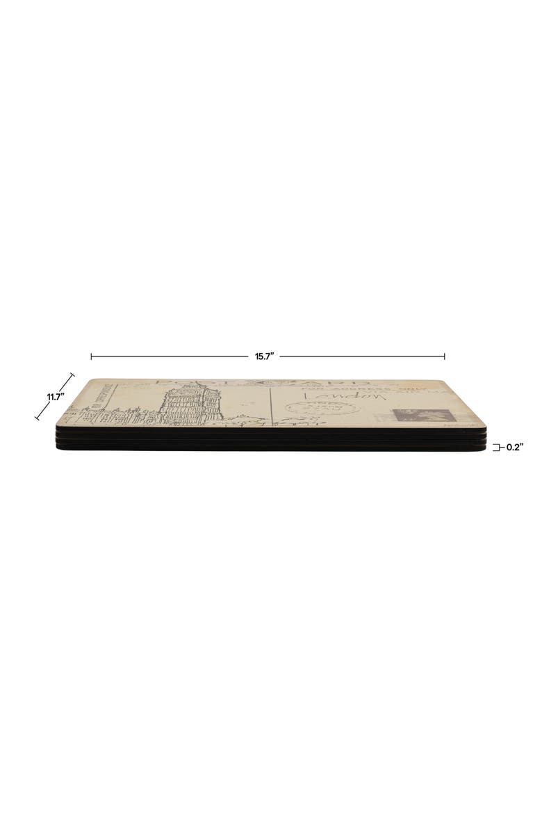 Postcard Sketches Set of 4 Cork Back Placemats, Alternate, color, Multi