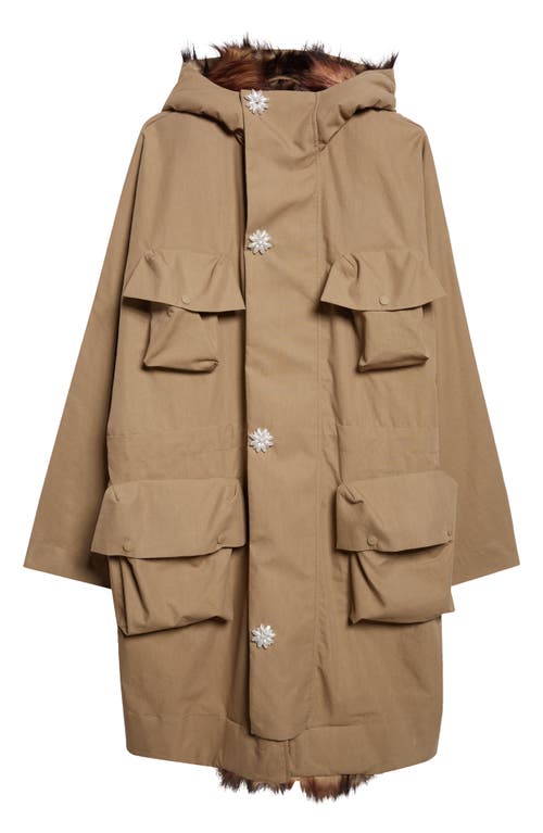 Simone Rocha Multi Pocker Faux Fur Lined Parka In Brown