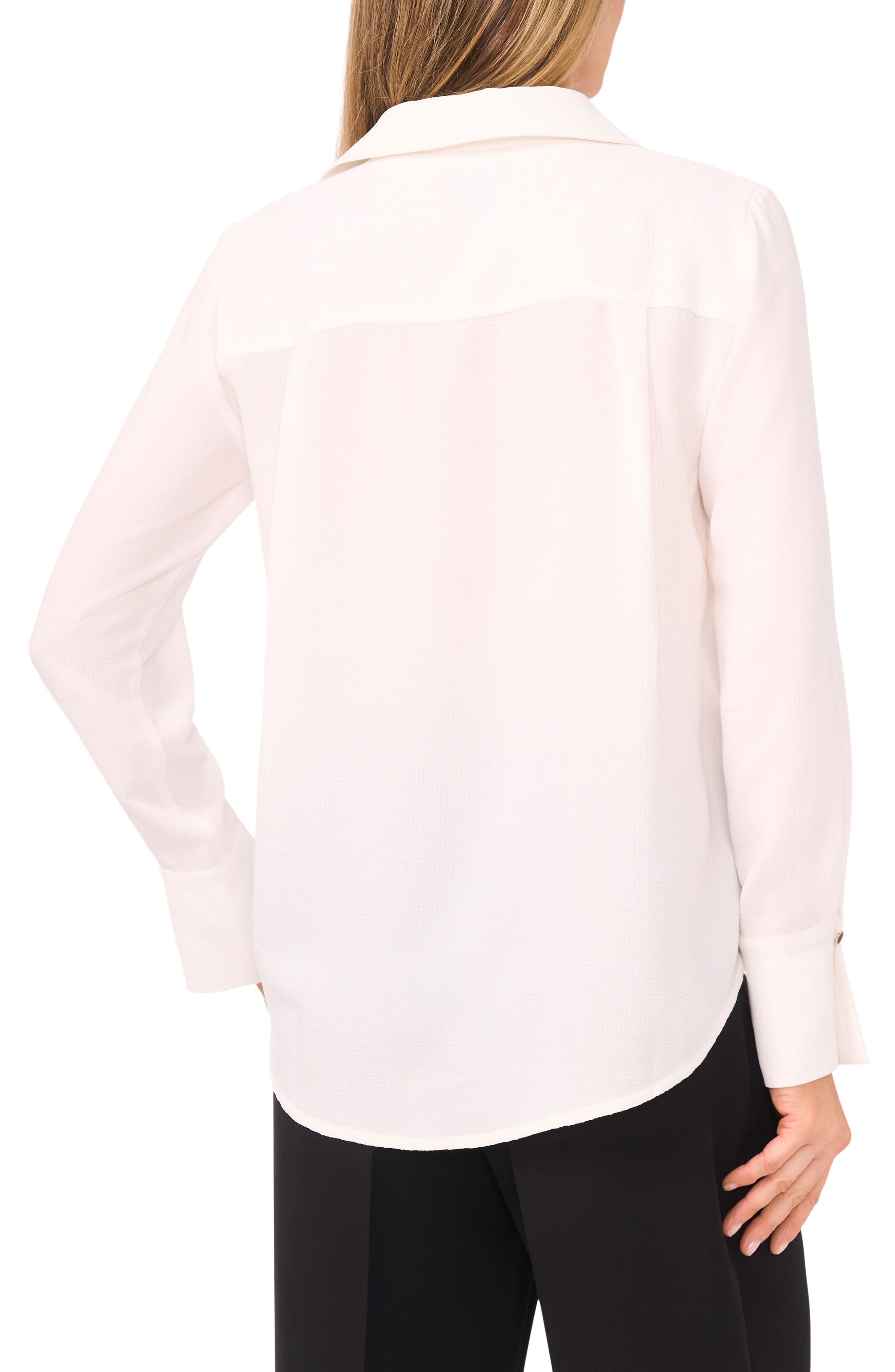 Tonal Stripe Collared Split Neck Top - image 4