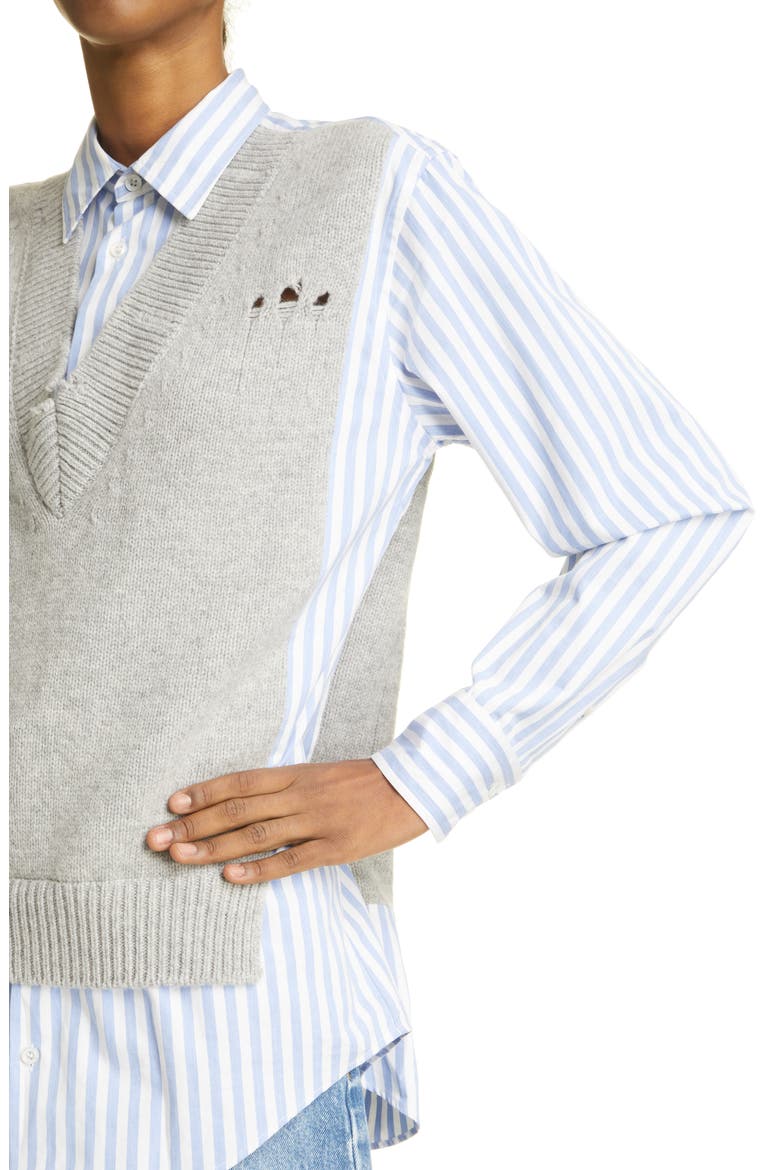 Hybrid Wool Sweater Vest & Cotton Poplin Button-Up Shirt, Alternate, color, STRIPE WHITE AND SKY