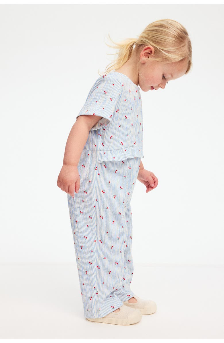 H&M Crinkled Romper Suit, Alternate, color, Light Blue/Cherries