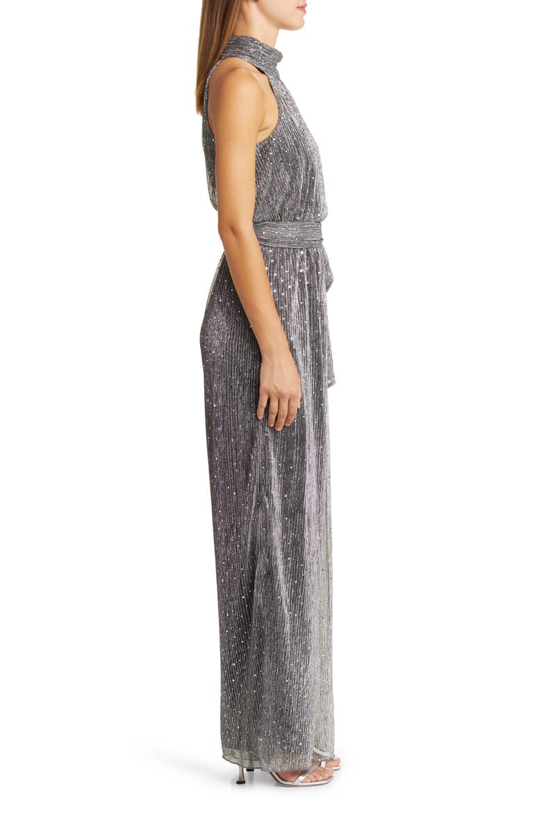 Sequin Metallic Halter Neck Jumpsuit, Alternate, color, SILVER