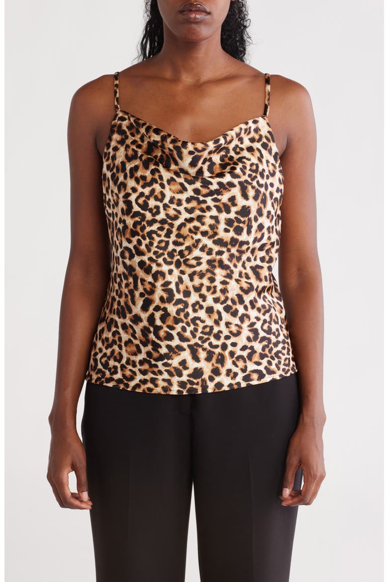 Leopard Print Satin Camisole, Main, color, CHOCOLATE